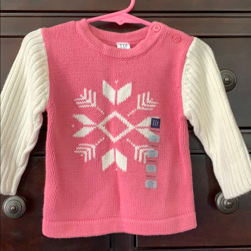 NWT Vintage Baby Gap Pink Snowflake Sweater 6-12M